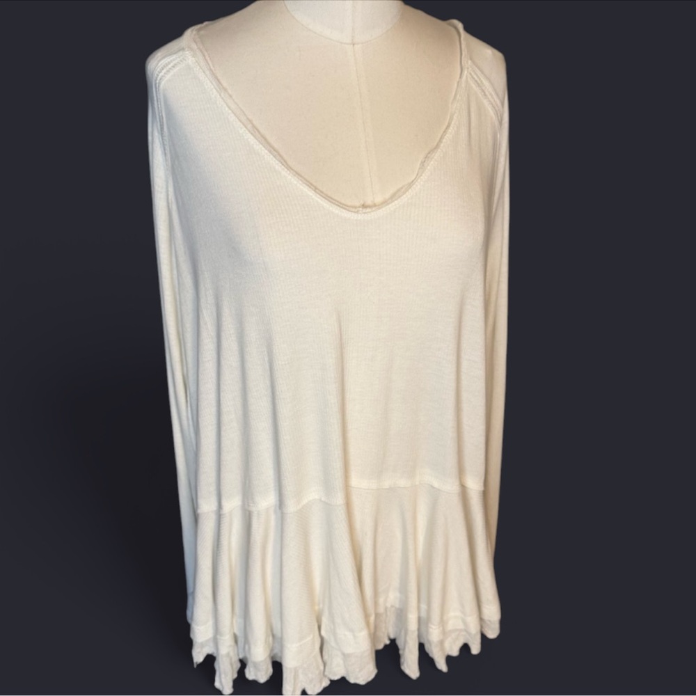We The Free Cream Flowy Tunic Top long sleeve subtle ruffle hemline